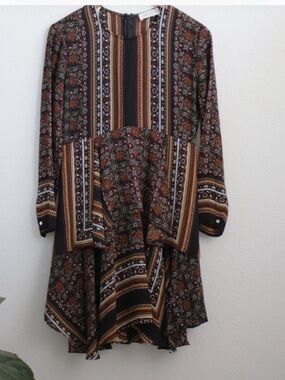 A.L.C. Brown Multi-Pattern Long Sleeve Dress